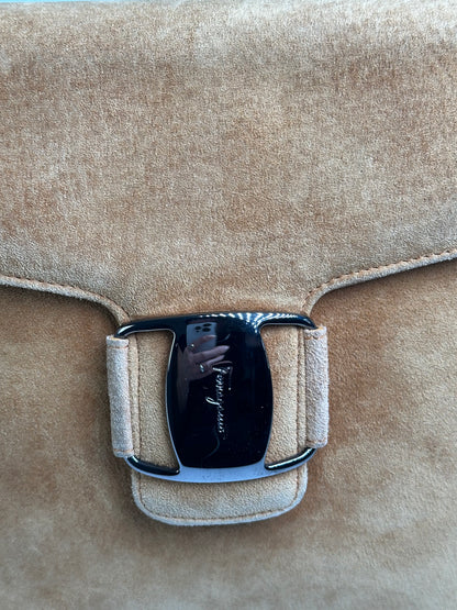 Vintage Salvatore Ferragamo Flap Crossbody Bag Late 1990s Tan Black