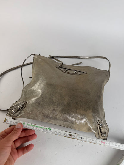 Sac de ville Balenciaga vintage en cuir gris argenté