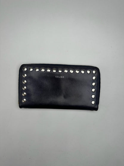 Vintage Celine Paris Studded Leather Wallet Black