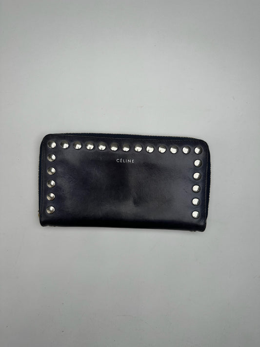 Vintage Celine Paris Studded Leather Wallet Black