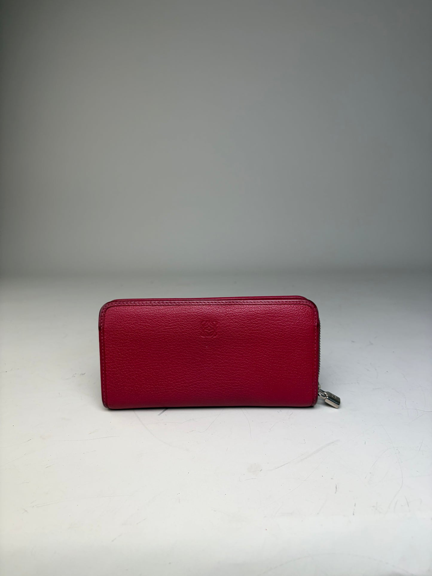 Vintage Loewe Grained Leather Wallet Burgundy Silver