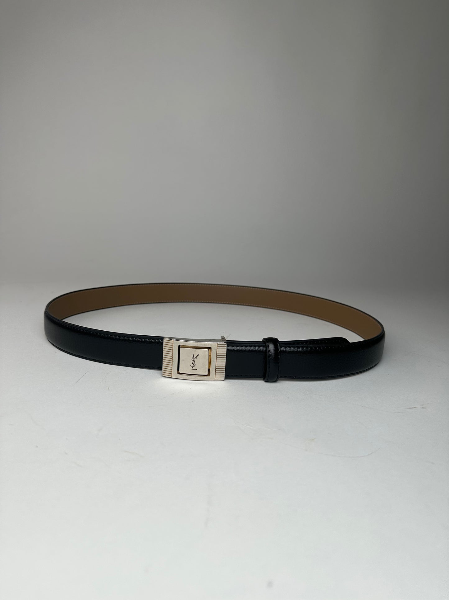 Vintage Yves Saint Laurent Snake Emblossed Leather Belt Black