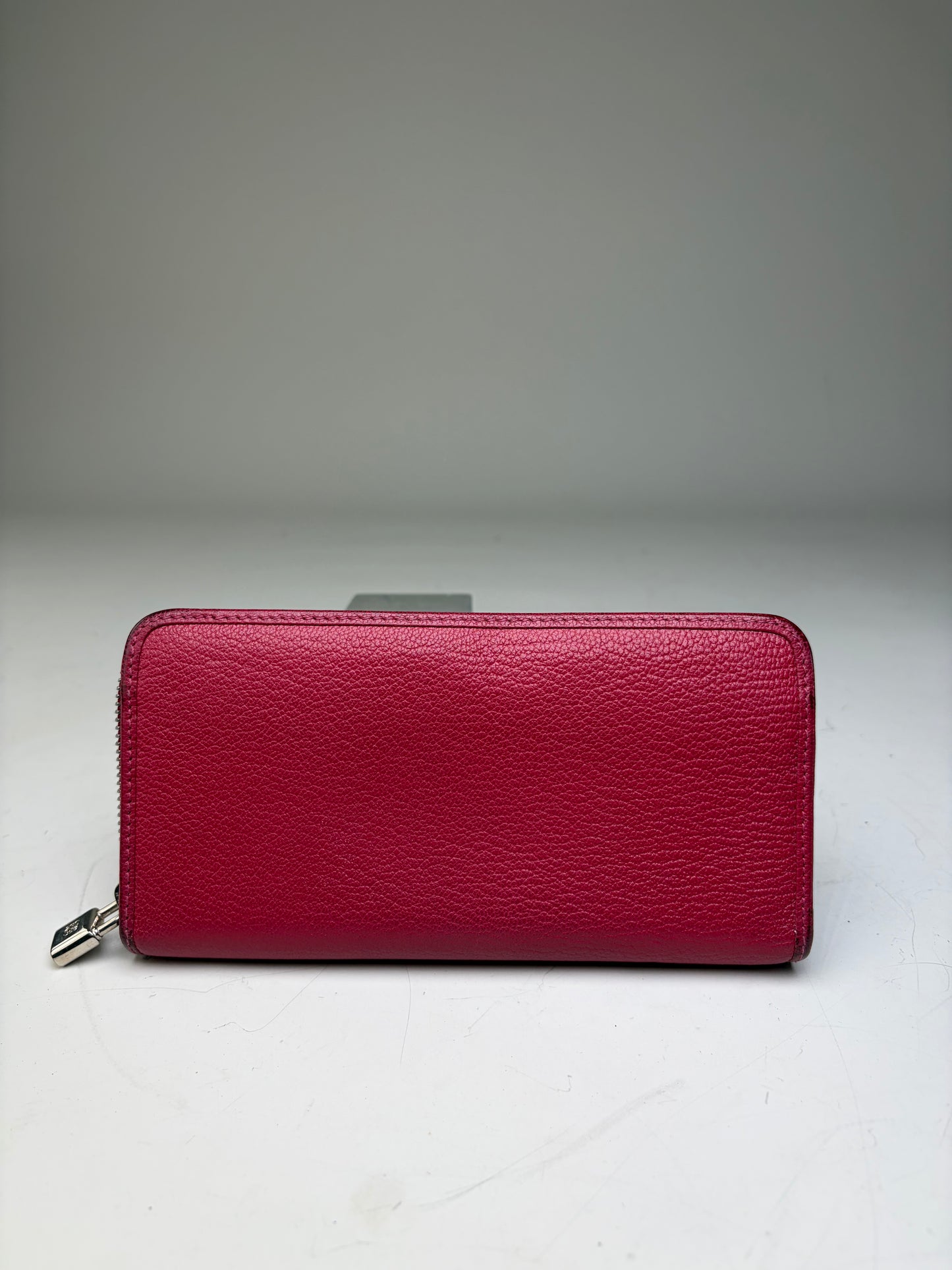 Vintage Loewe Grained Leather Wallet Burgundy Silver