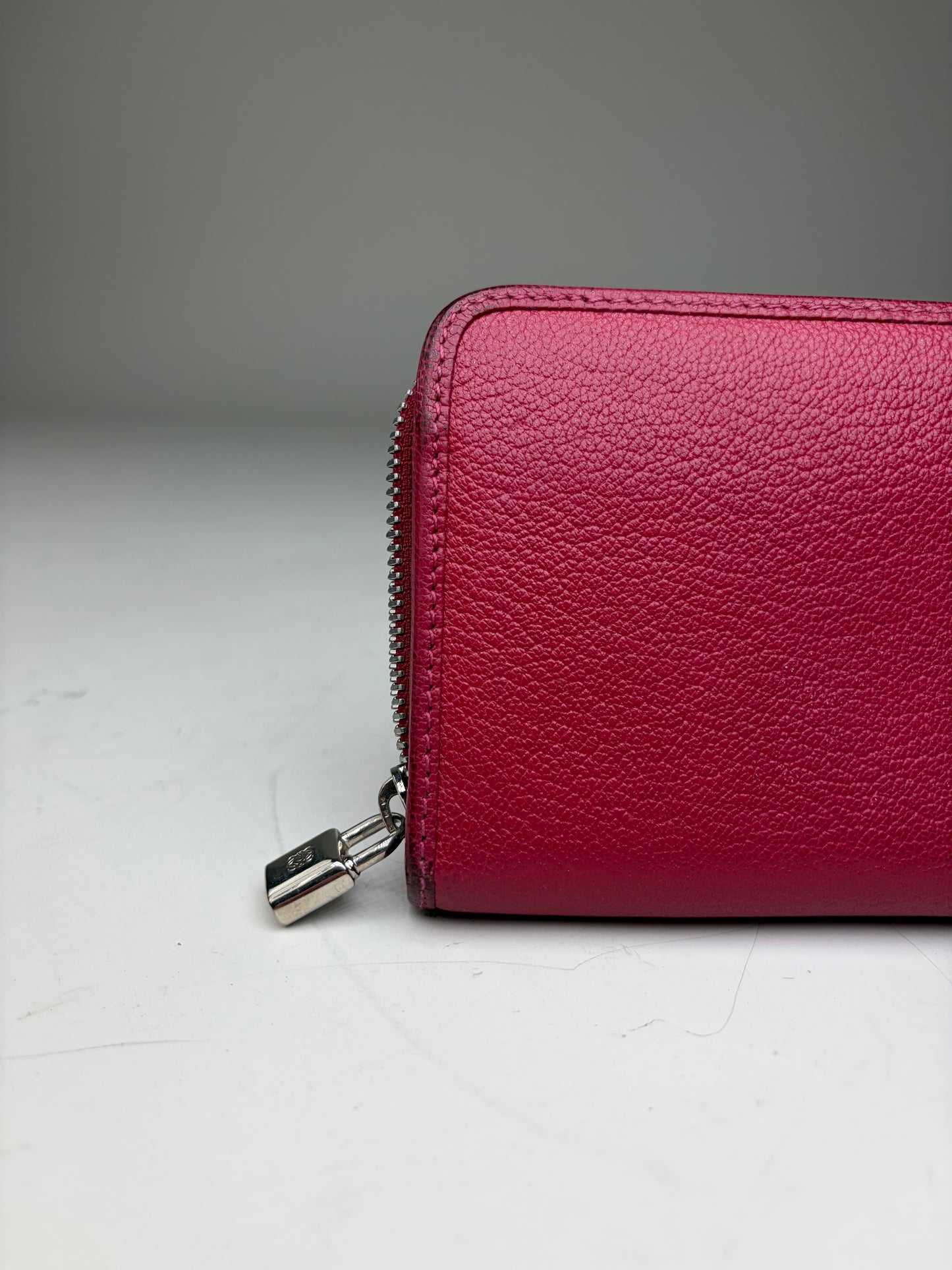 Vintage Loewe Grained Leather Wallet Burgundy Silver
