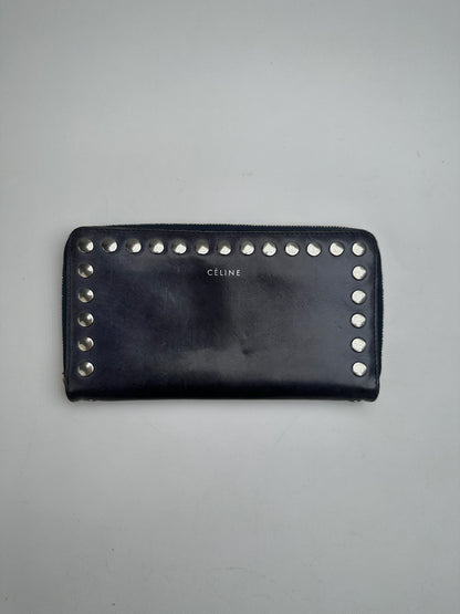 Vintage Celine Paris Studded Leather Wallet Black