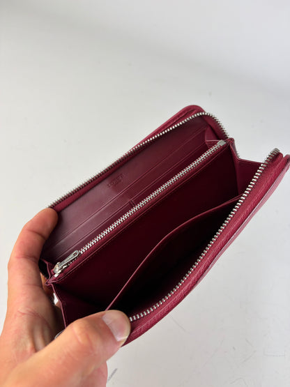 Vintage Loewe Grained Leather Wallet Burgundy Silver