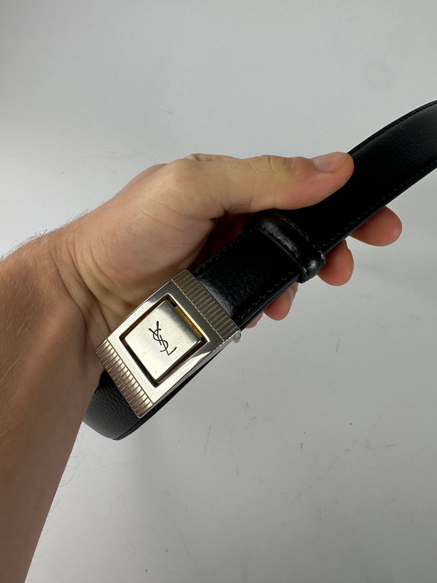 Vintage Yves Saint Laurent Snake Emblossed Leather Belt Black