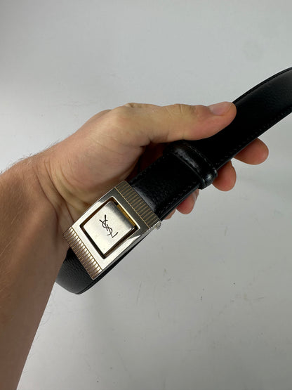 Vintage Yves Saint Laurent Snake Emblossed Leather Belt Black