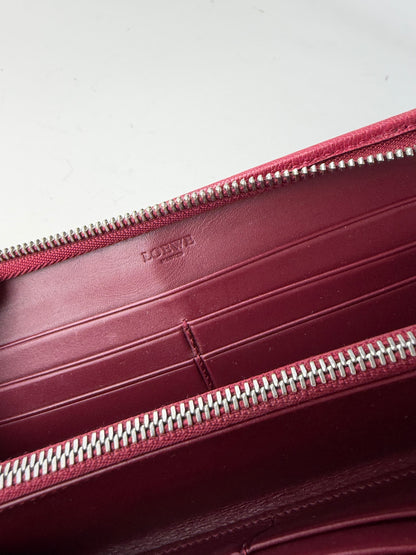 Vintage Loewe Grained Leather Wallet Burgundy Silver