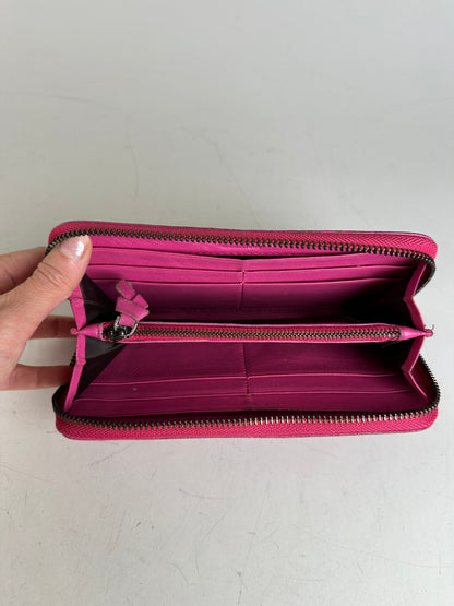 Vintage Bottega Veneta Intrecciato Leather Zip Wallet Fuchsia