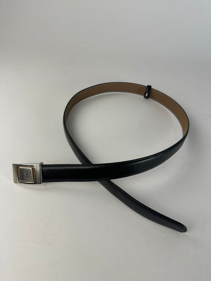 Vintage Yves Saint Laurent Snake Emblossed Leather Belt Black