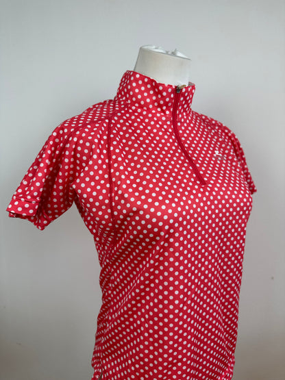 Vintage Courreges Polka Dot Polo Shirt Red White M