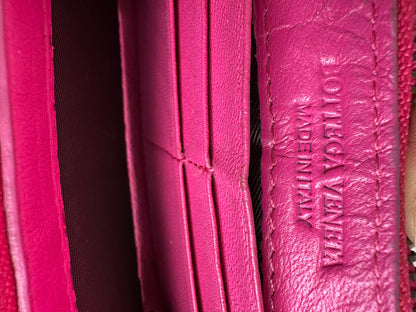 Vintage Bottega Veneta Intrecciato Leather Zip Wallet Fuchsia
