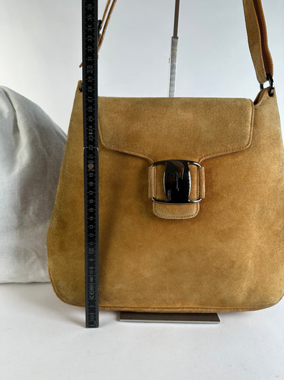 Vintage Salvatore Ferragamo Flap Crossbody Bag Late 1990s Tan Black