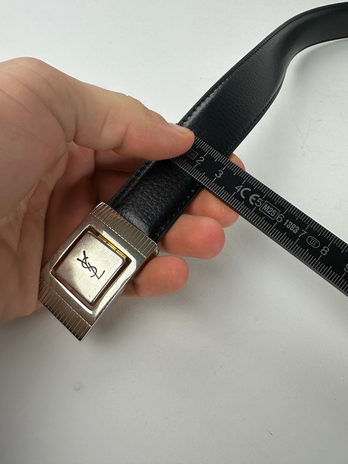 Vintage Yves Saint Laurent Snake Emblossed Leather Belt Black