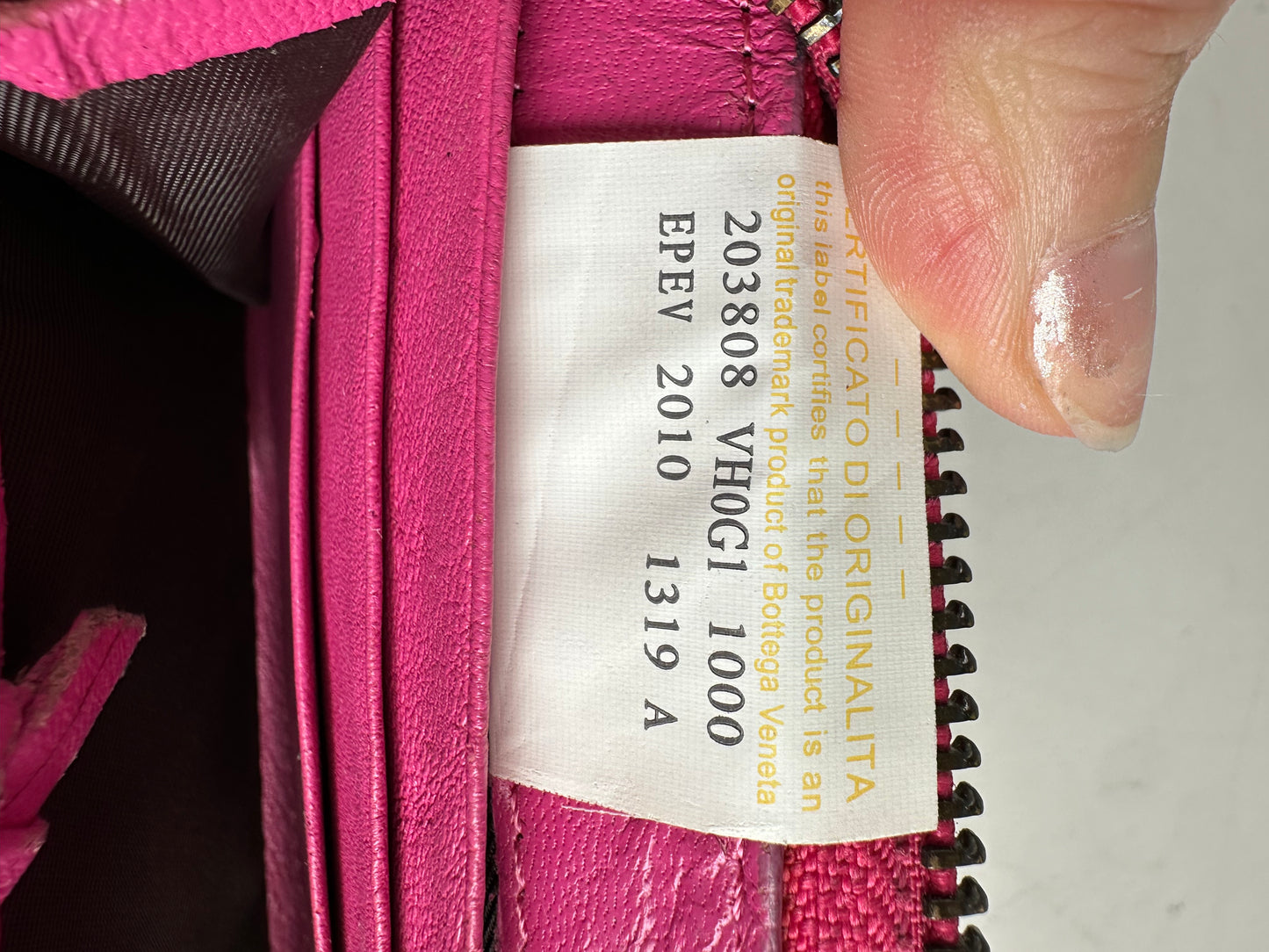 Vintage Bottega Veneta Intrecciato Leather Zip Wallet Fuchsia