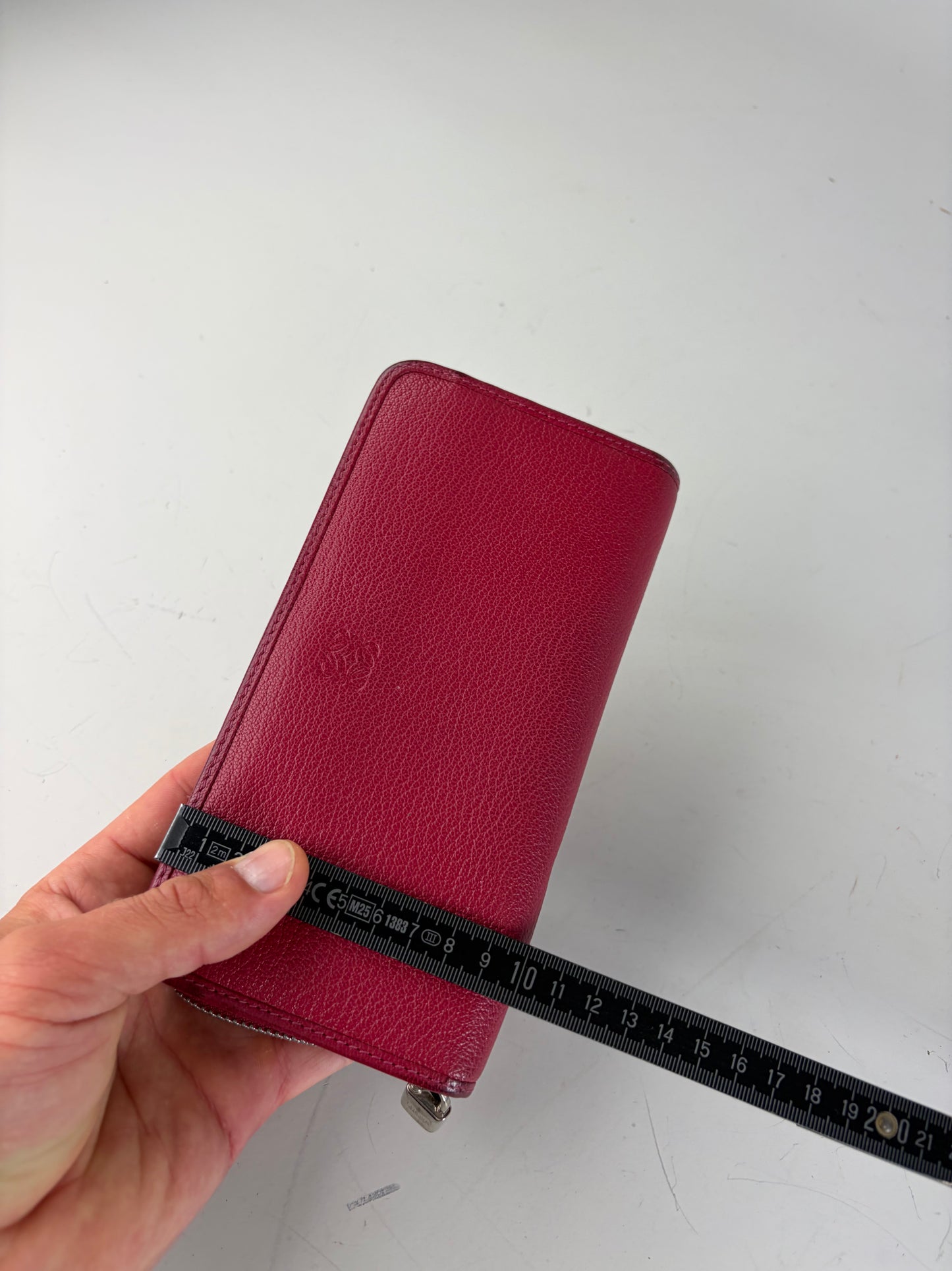 Vintage Loewe Grained Leather Wallet Burgundy Silver
