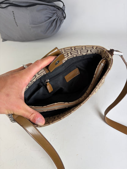 Vintage Balenciaga BB Logo Canvas Shoulder Bag Beige Brown