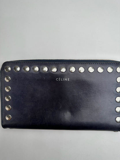 Vintage Celine Paris Studded Leather Wallet Black