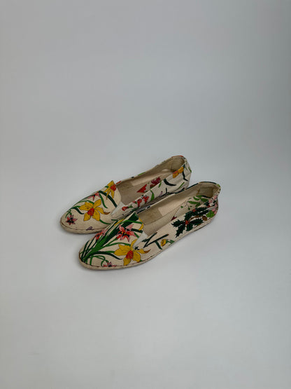 Vintage Gucci Floral Canvas Espadrilles Beige EU37