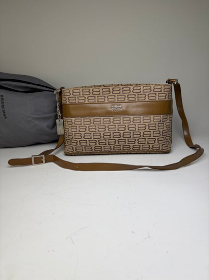 Vintage Balenciaga BB Logo Canvas Shoulder Bag Beige Brown