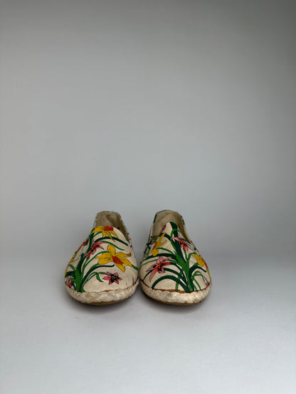 Vintage Gucci Floral Canvas Espadrilles Beige EU37