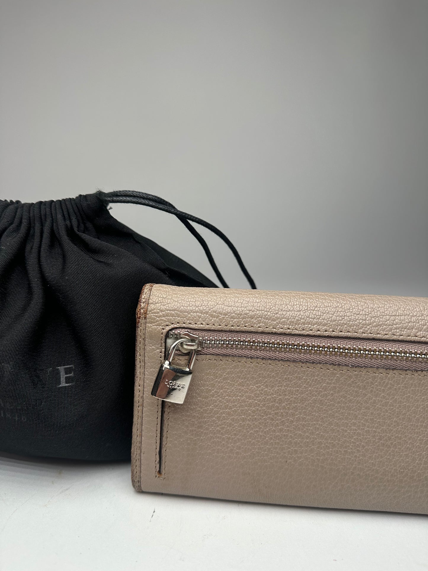 Vintage Loewe Leather Long Wallet Beige