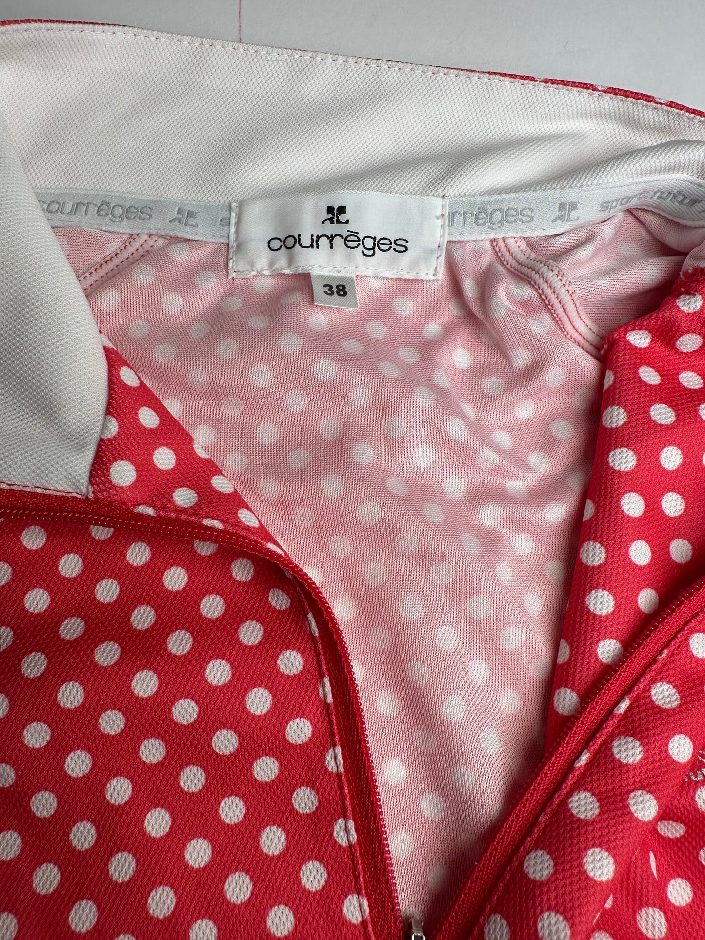 Vintage Courreges Polka Dot Polo Shirt Red White M