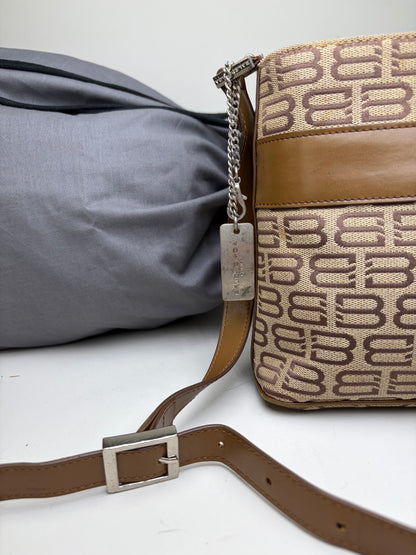 Vintage Balenciaga BB Logo Canvas Shoulder Bag Beige Brown