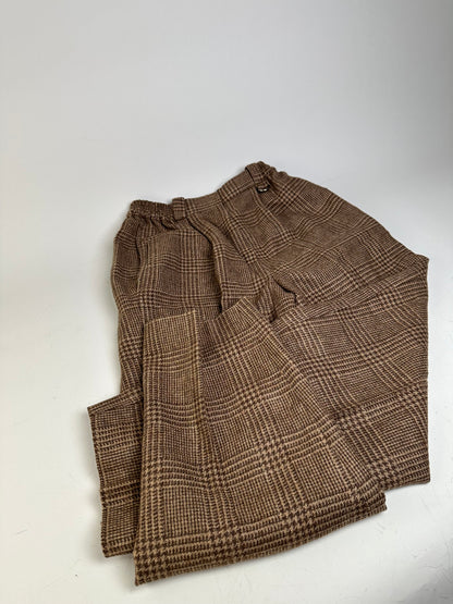 Vintage Dior Checked Wool Blend Pants Brown Beige M