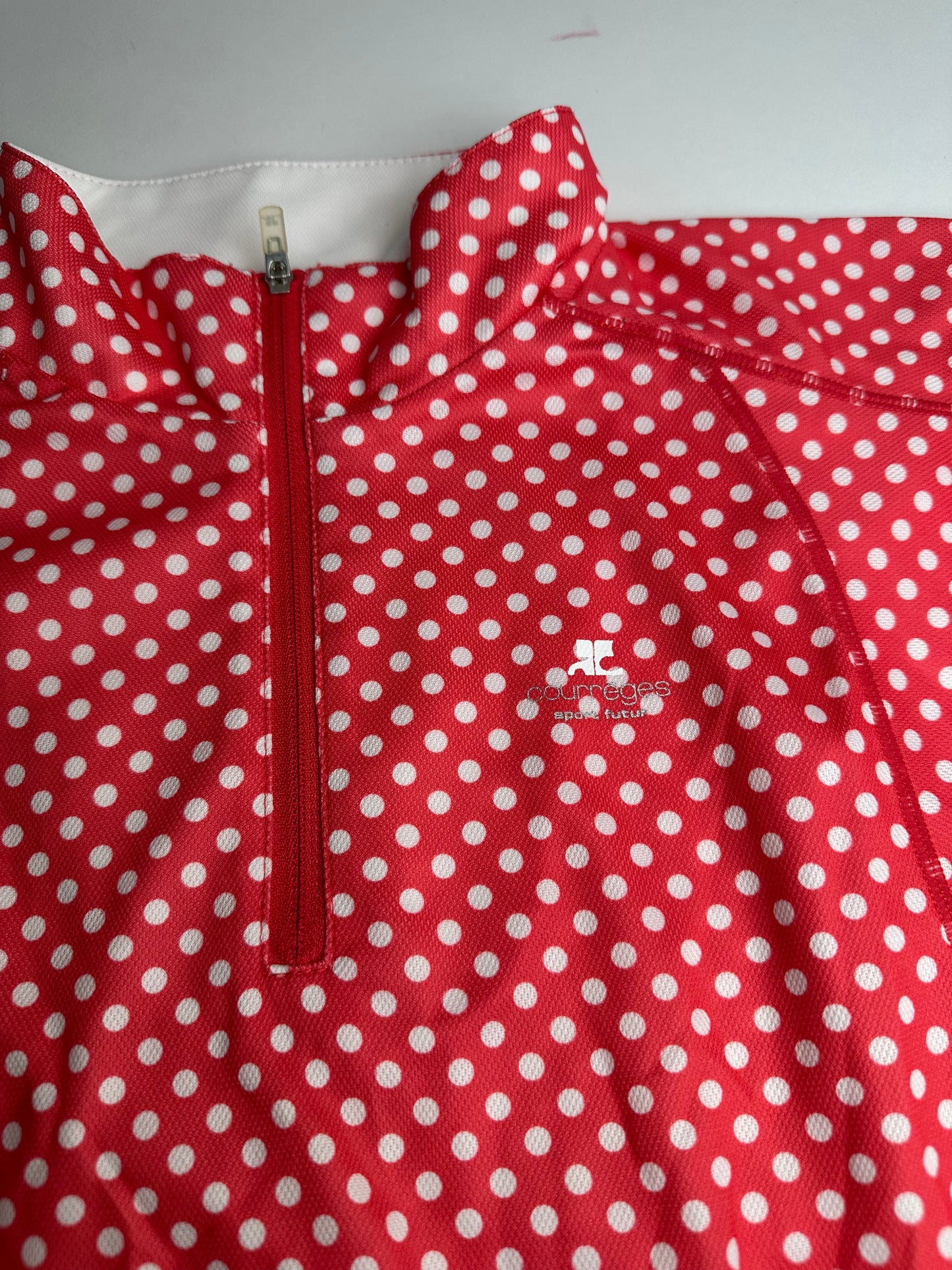 Vintage Courreges Polka Dot Polo Shirt Red White M