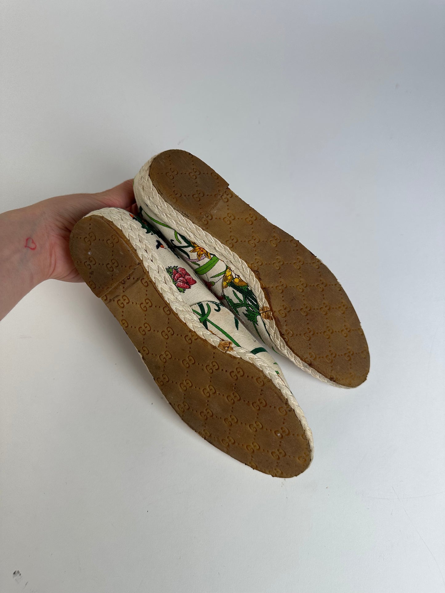 Vintage Gucci Floral Canvas Espadrilles Beige EU37