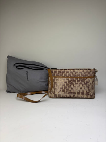 Vintage Balenciaga BB Logo Canvas Shoulder Bag Beige Brown