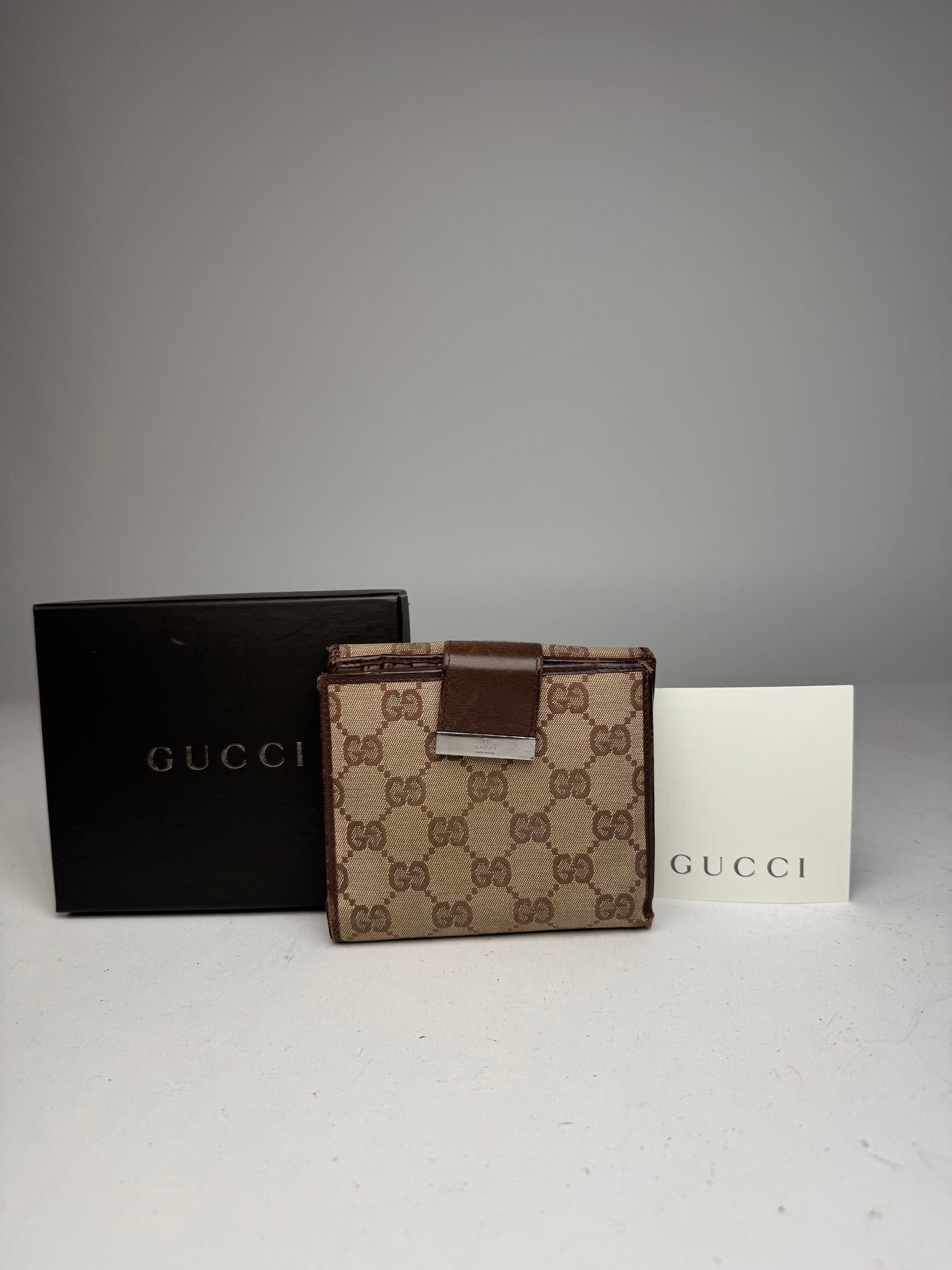 Vintage Gucci Monogram Leather Wallet beige Brown