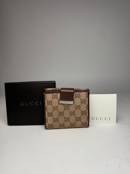 Vintage Gucci Monogram Leather Wallet beige Brown