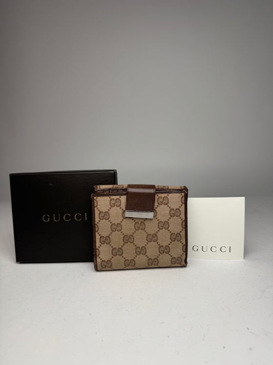 Vintage Gucci Monogram Leather Wallet beige Brown