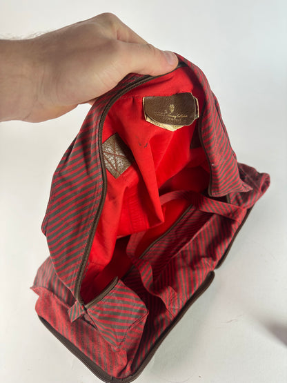 Vintage Gucci 2Way Leather Canvas Tote Bag Red Brown