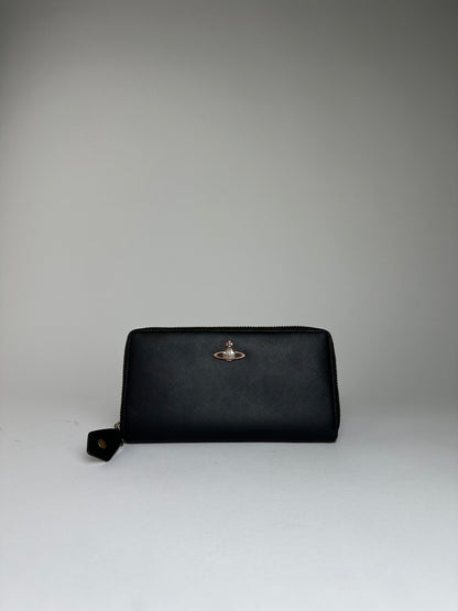 Vintage Vivienne Westwood Saffiano Leather Wallet Black Silver