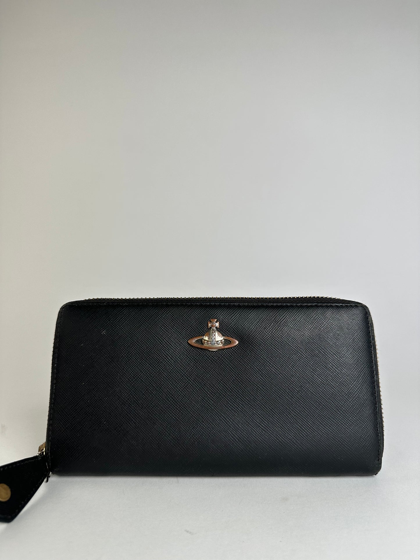 Vintage Vivienne Westwood Saffiano Leather Wallet Black Silver