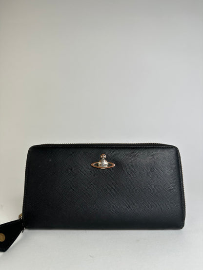Vintage Vivienne Westwood Saffiano Leather Wallet Black Silver