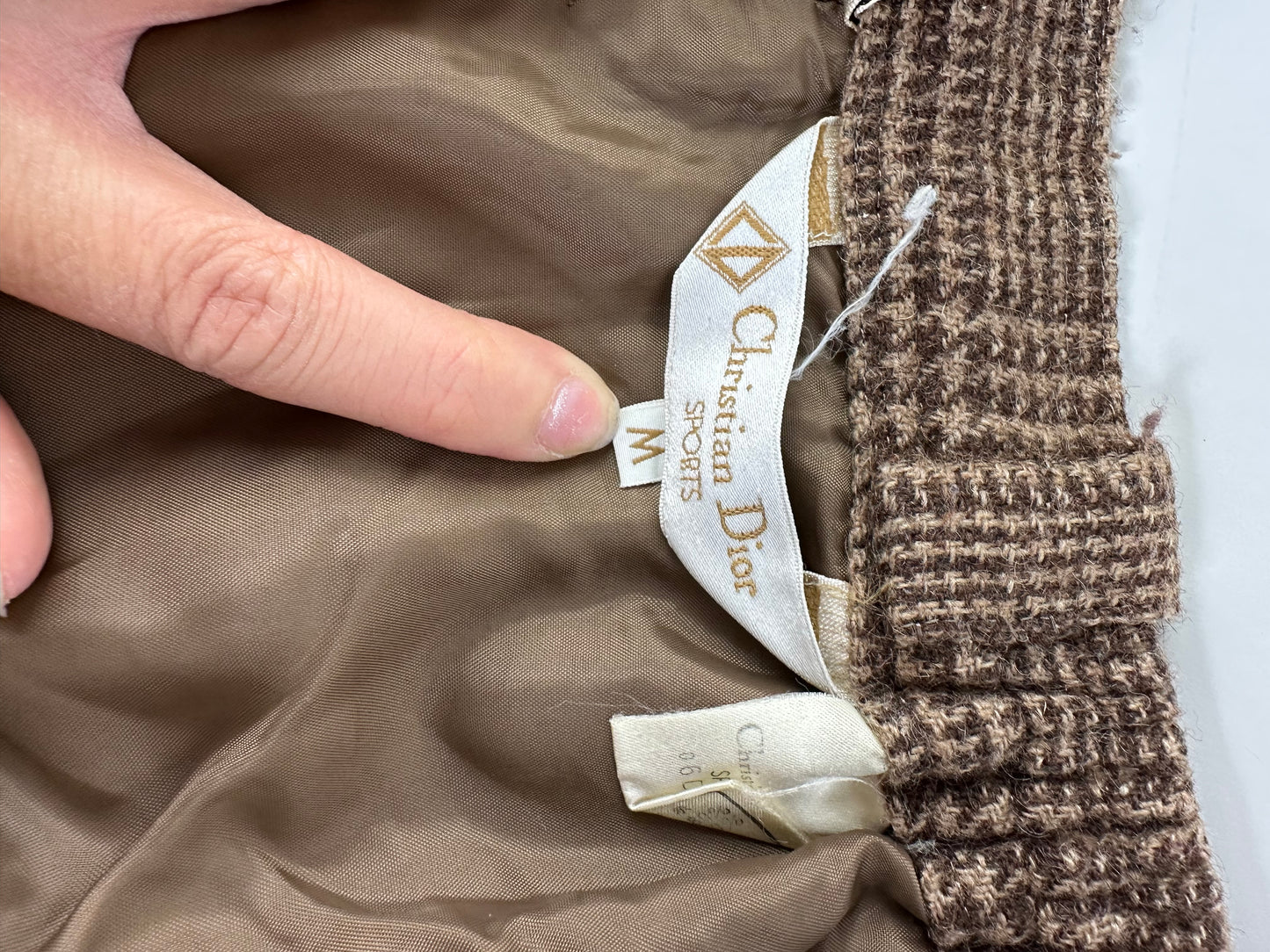 Vintage Dior Checked Wool Blend Pants Brown Beige M