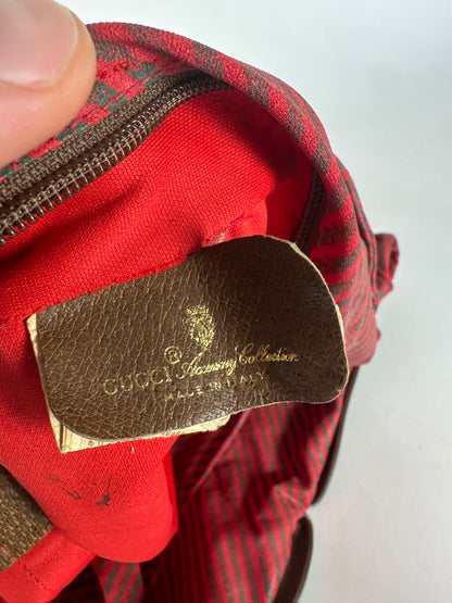 Vintage Gucci 2Way Leather Canvas Tote Bag Red Brown