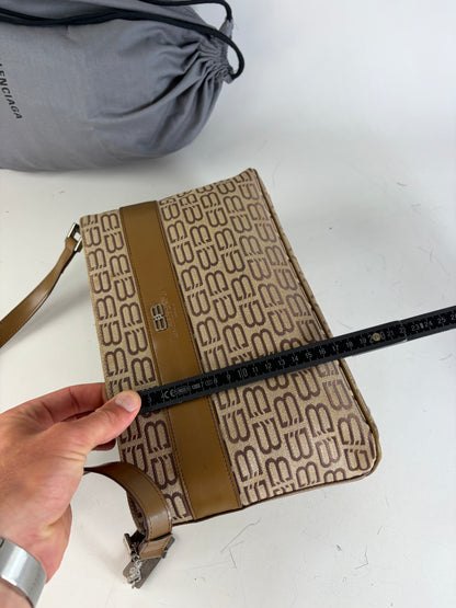 Vintage Balenciaga BB Logo Canvas Shoulder Bag Beige Brown