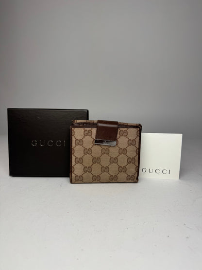 Vintage Gucci Monogram Leather Wallet beige Brown