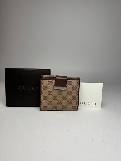 Vintage Gucci Monogram Leather Wallet beige Brown