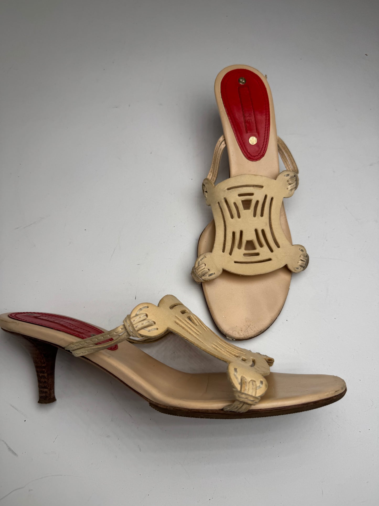 Vintage Celine Paris Triomphe Leather Pumps beige 37