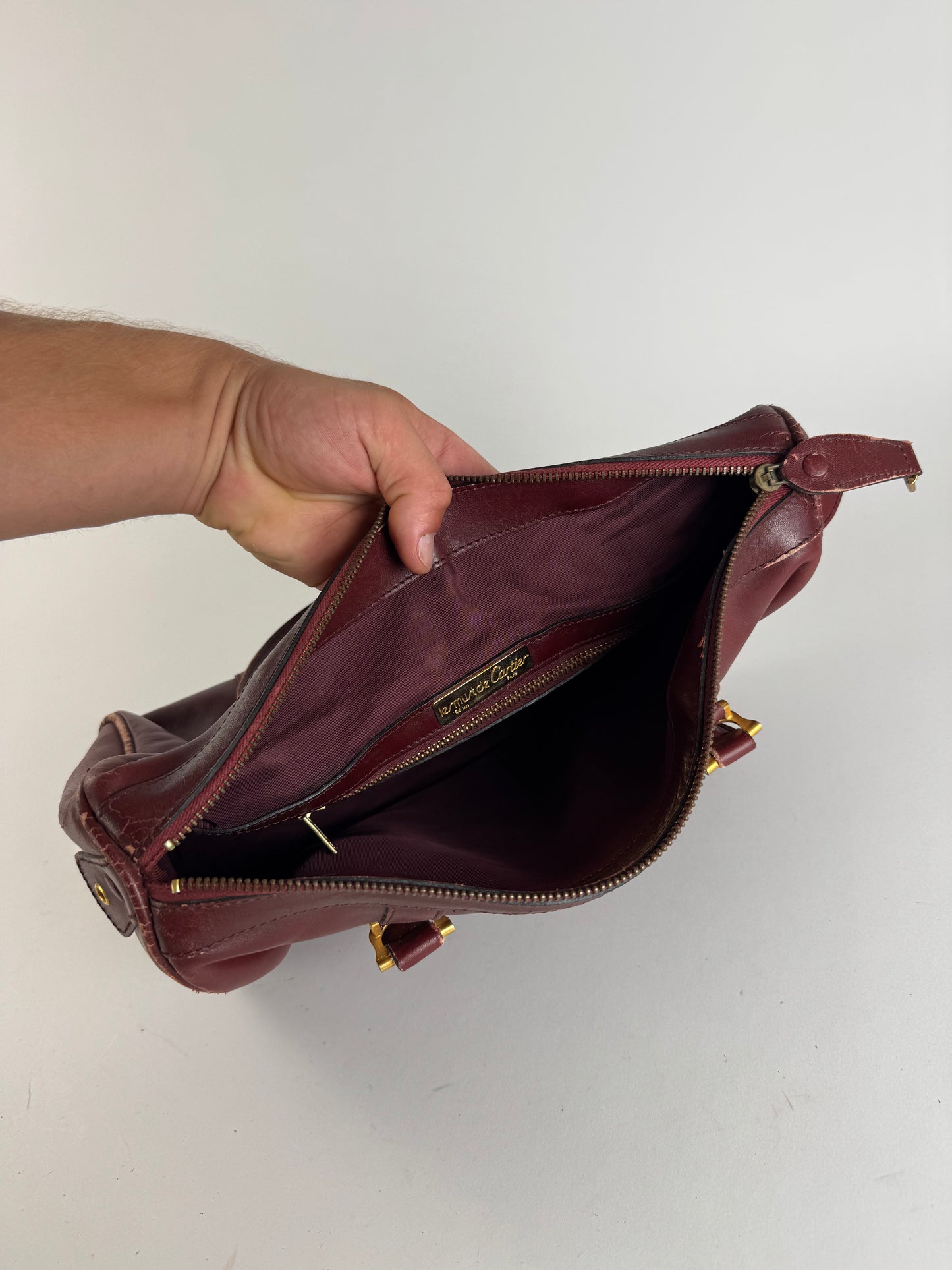 Vintage Cartier Mini Boston Leather bag burgundy