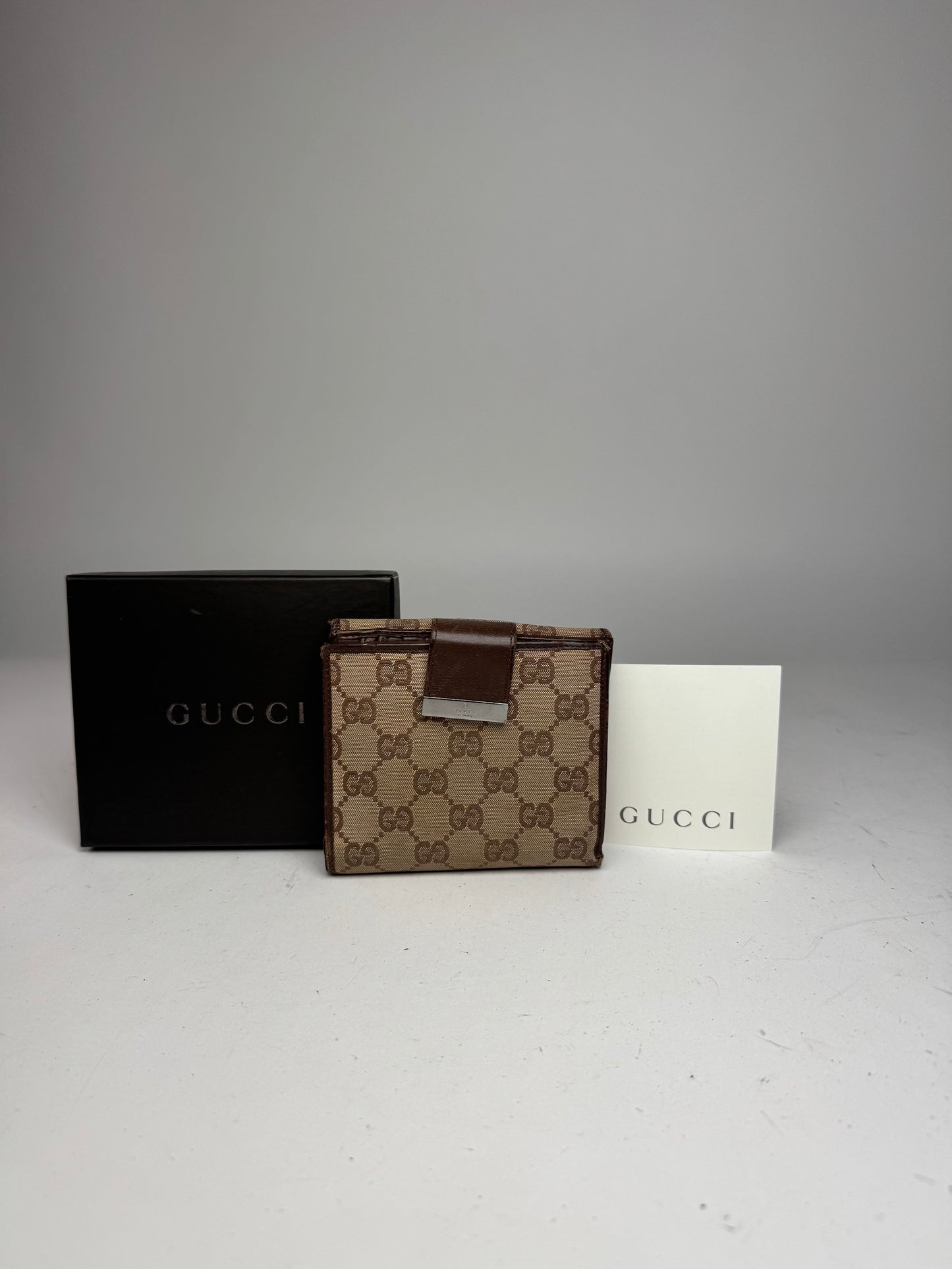 Vintage Gucci Monogram Leather Wallet beige Brown