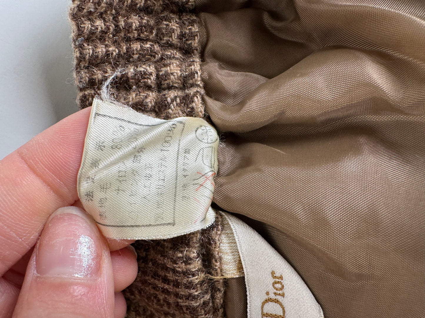Vintage Dior Checked Wool Blend Pants Brown Beige M