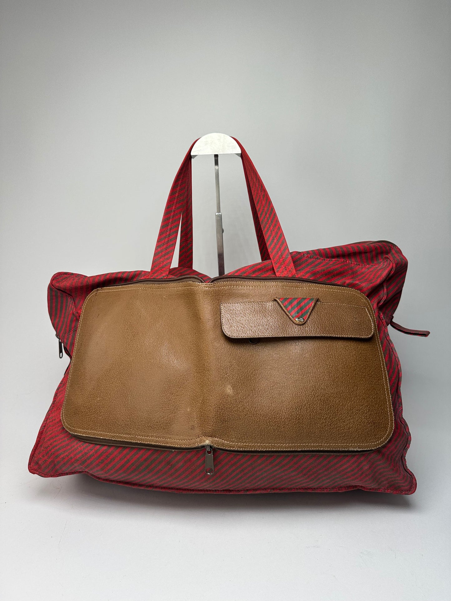 Vintage Gucci 2Way Leather Canvas Tote Bag Red Brown